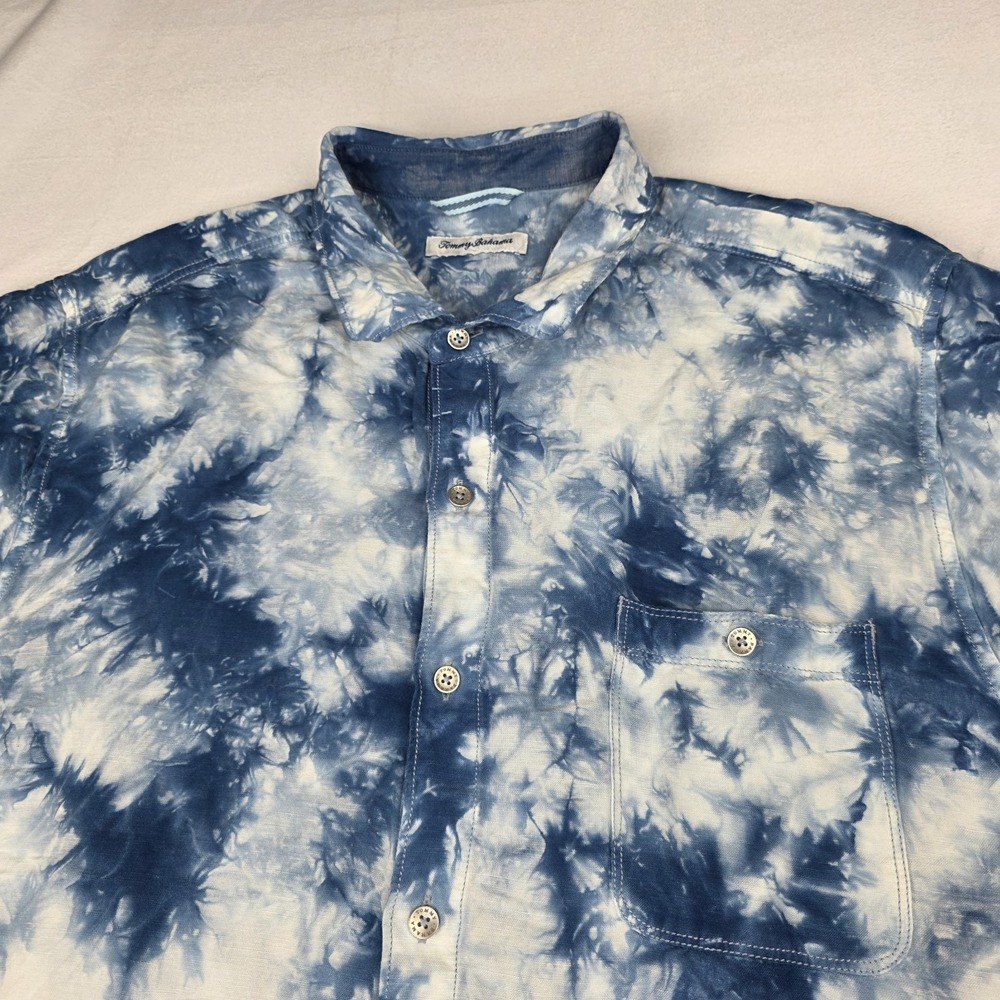Tommy Bahama Camp Shirt Mens 2XL Poolside Tie Dye Linen Blend Coastal Vacation - Picture 4 of 12